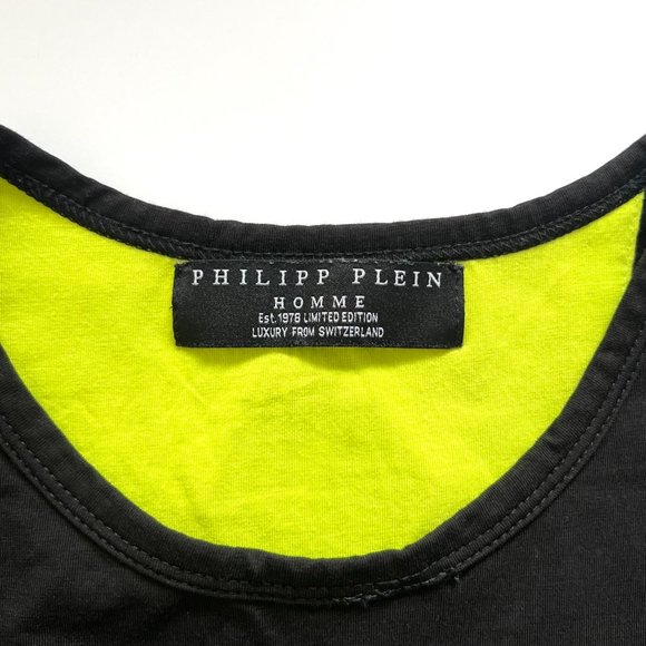 Philipp Plein Homme Limited Edition Black/Lime Green Skull Tee Sz M - Picture 5 of 11